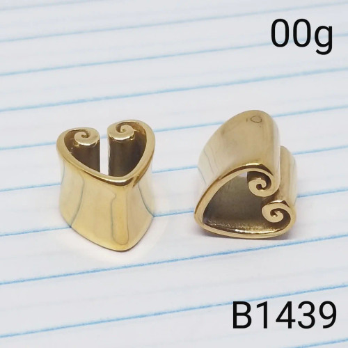 00g Gold Heart Spreader Plugs / Tunnels