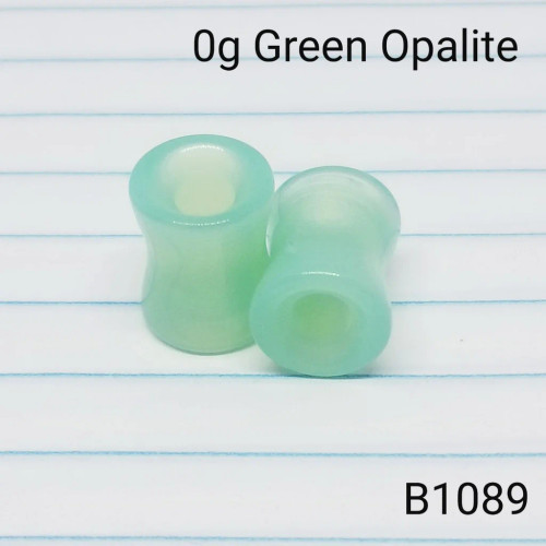 0g Organic Green Opalite Glass Hollow Plugs / Tunnels