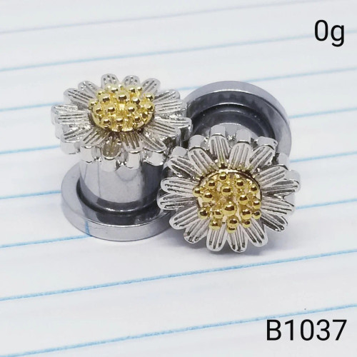 0g Silver Daisey Flower Screw Plugs Gauges Tunnels