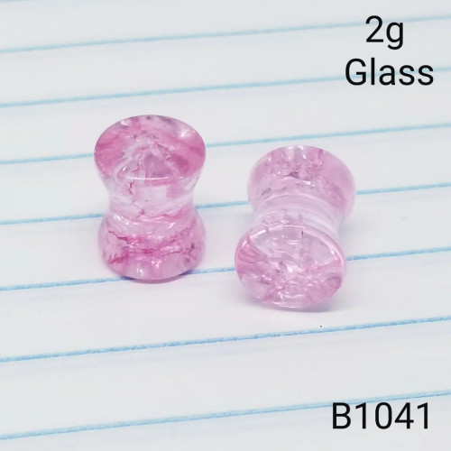 2g Organic Pink Shattered Glass Plugs Gauges Tunnels