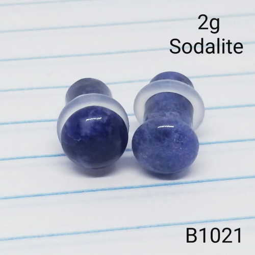 2g Organic Blue Sodalite Stone Plugs Tunnels Gauges