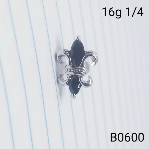 16g Silver Black Fleur De Lis Cartilage Stud