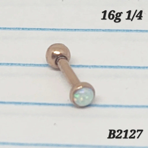 16g Rose Gold 3mm White Opal 1/4 Cartilage Barbell Ring B2127