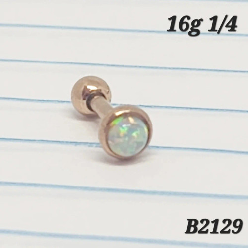 16g Rose Gold 4mm White Opal 1/4 Cartilage Barbell Ring B2129