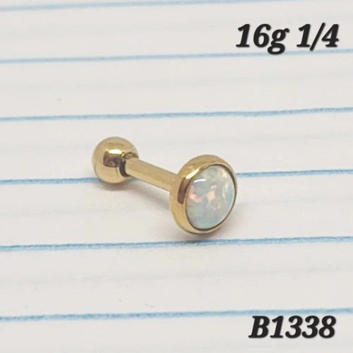 16g Gold White Opal Cartilage Earring Barbell 5mm