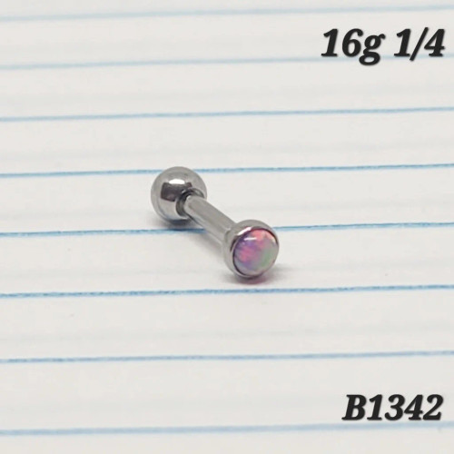 16g Silver 3mm Pink Opal 1/4 Cartilage Barbell Ring B1342
