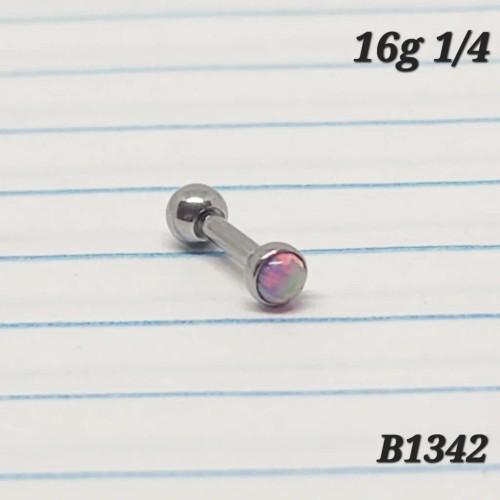 16g Stainless 3mm Pink Opal 1/4 Cartilage Earring Barbell