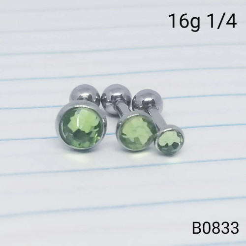 3 16g Silver Peridot Green Cartilage Earring Barbell