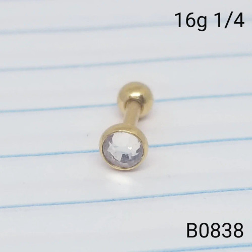16g Gold Clear Cartilage Earring Barbell 4mm