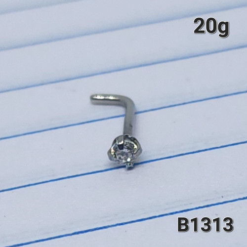 20g Silver 2mm CZ L-Bend Nose Ring