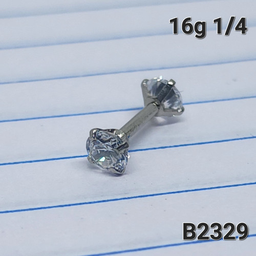 16g Silver Double 4mm Round CZ 1/4 Cartilage Barbell