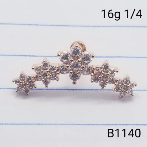 16g Rose Gold 5 CZ Flowers Cartilage Crawler Stud