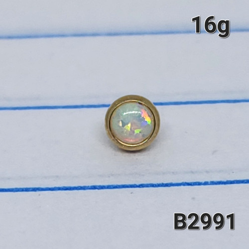 16g Gold 3mm White Opal  Dermal Implant Top