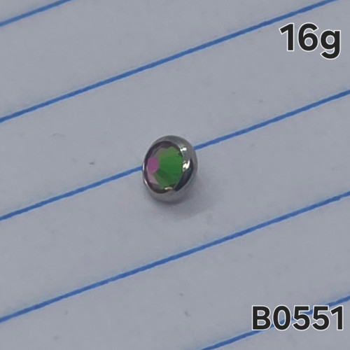 16g Silver 4mm Vitrail AB CZ Flat Dermal Implant Top B0551