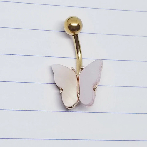 14g Gold White Seashell Butterfly Belly Ring