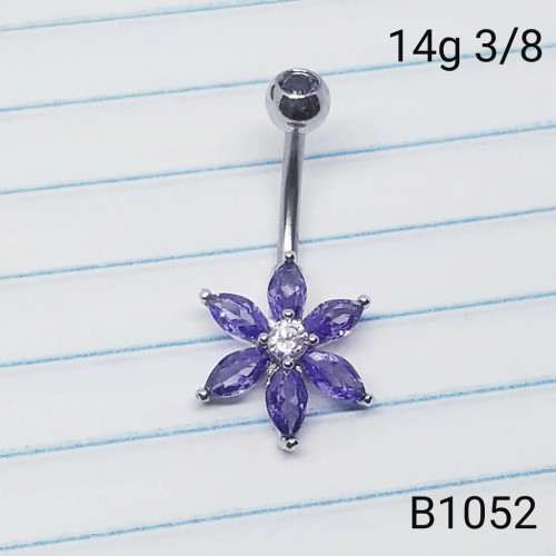 14g Silver Tanzanite Flower Belly Ring