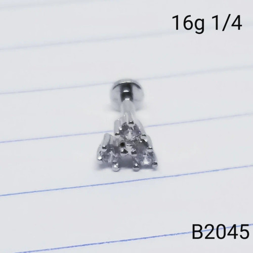 16g Silver 3 CZ Cluster 1/4 Labret Ring