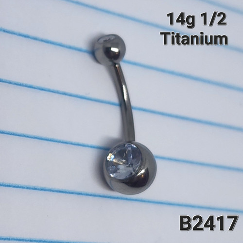 14g Titanium Round CZ Long 1/2 Belly Ring B2417