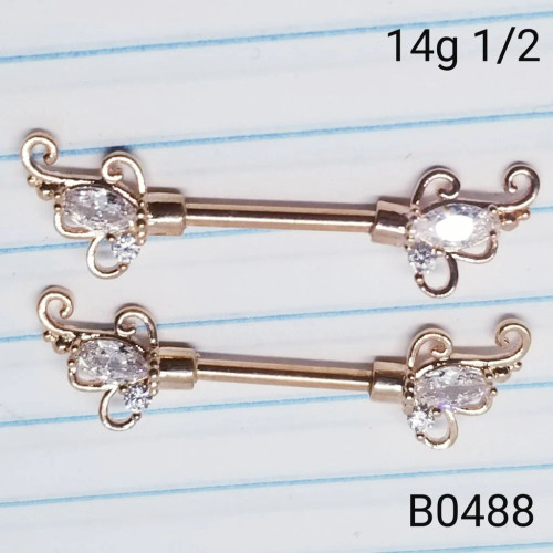14g Rose Gold CZ Swirl Nipple Rings Barbells 1/2