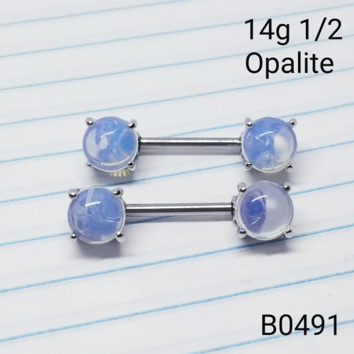14g Silver Opalite Stone Nipple Rings Barbells 1/2