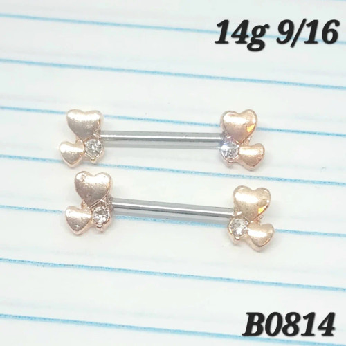 14g Silver Rose Gold Heart CZ Nipple Rings Barbells 9/16