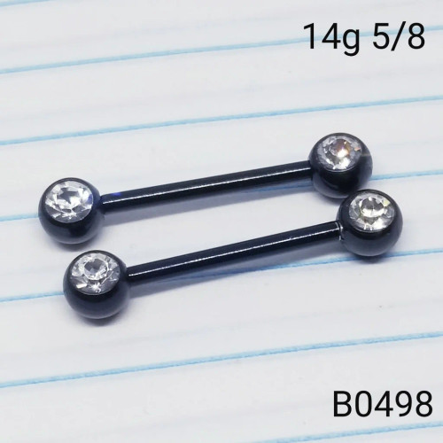 14g Black Clear Gem Ball Nipple Rings Barbells 5/8