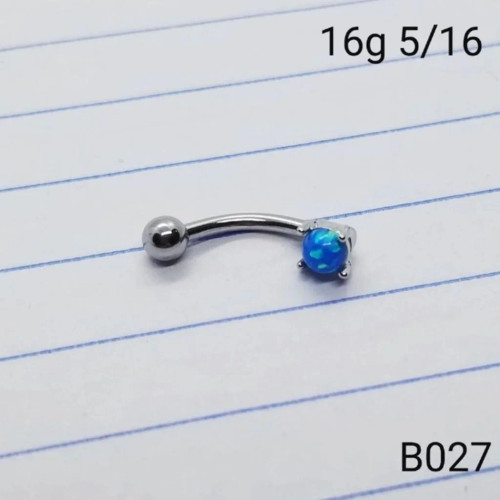 16g Silver Blue Opal Eyebrow Ring