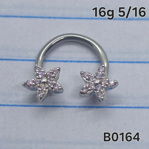 16g Silver Pink CZ Flower 5/16 Horseshoe Ring B0164