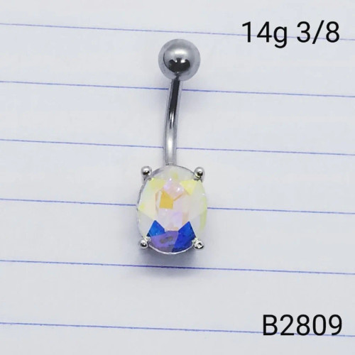 14g Silver AB Oval Belly Ring