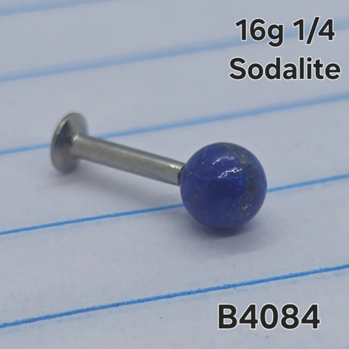 16g Silver Sodalite Ball 1/4 Labret Ring Cartilage B4084