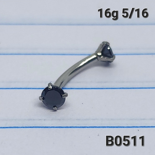 16g Silver Stainless Black CZ 5/16 Eyebrow Ring B0511