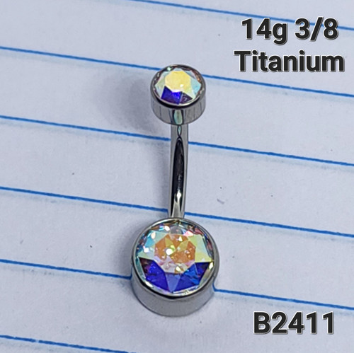 14g Titanium Round Vitrail CZ 3/8 Belly Ring B2411