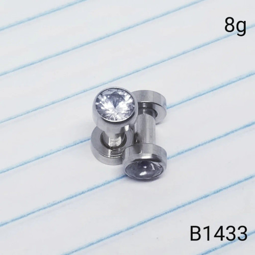 8g Stainless Silver CZ Gauges Plugs B1433