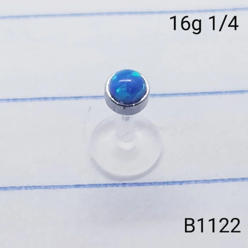 16g 3mm Blue Opal Bezel Flexible 1/4 Labret Ring