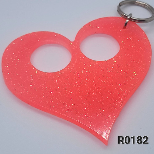 Coral Glitter Heart Keychain