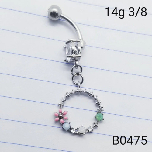 14g Silver Circle Flower Belly Ring