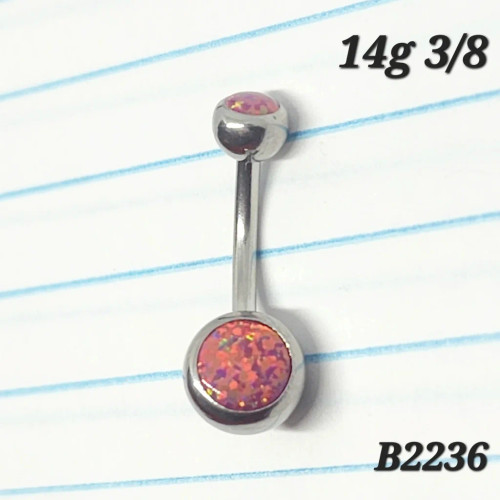 14g Stainless Red Opal Belly Ring