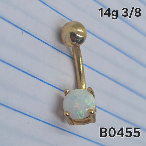 14g Gold White Opal 3/8 Belly Ring B0455
