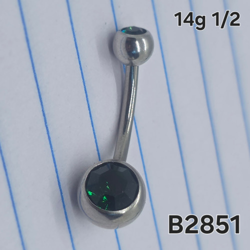 14g Stainless Emerald Green 1/2 Belly Ring B2851