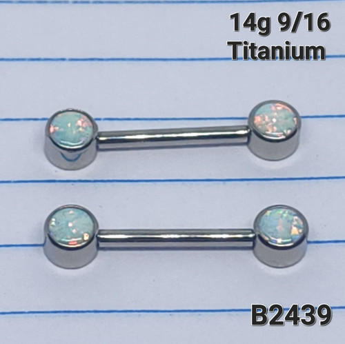 14g Titanium White Opal 9/16 Nipple Barbell Rings 