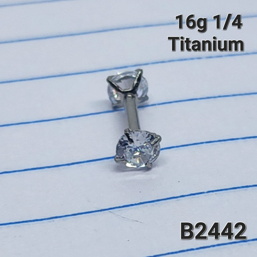 16g Titanium Double 4mm Round CZ 1/4 Cartilage Barbell