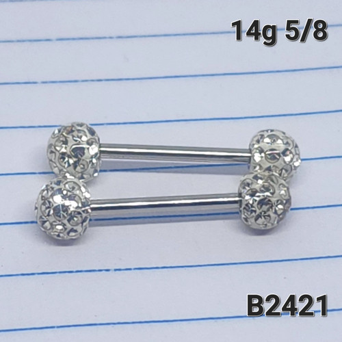 14g Silver White Ferido Crystal 5/8 Nipple Barbell Rings 