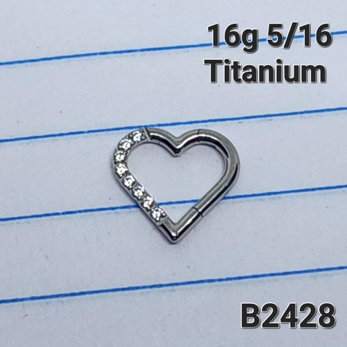 16g Titanium Heart CZ 5/16 Hoop Seamless Ring