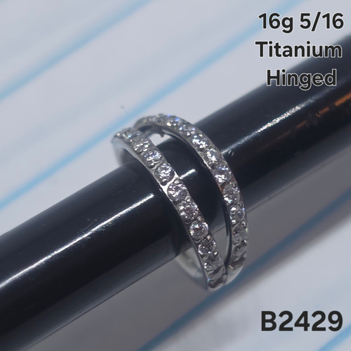16g Titanium CZ Lined Double 5/16 Hinged Hoop Ring B2429