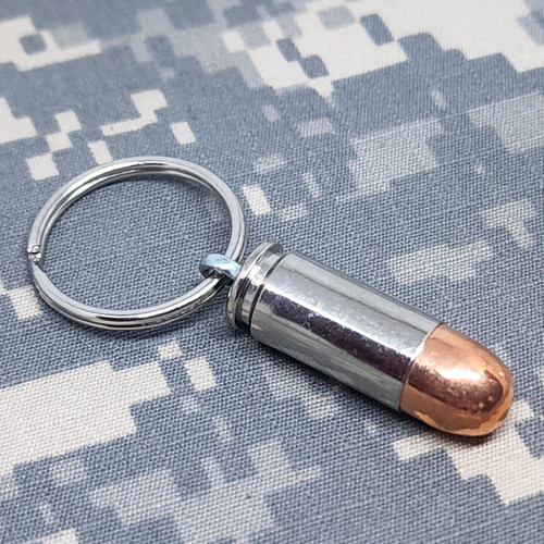 40 Caliber Recycled Chrome Bullet Keychain