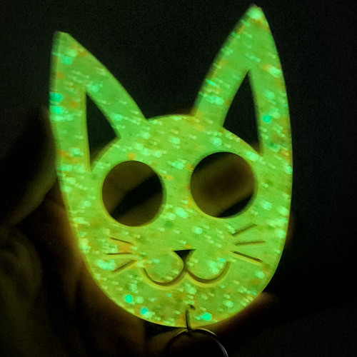 Orange Glow in the Dark Glitter Cat Keychain