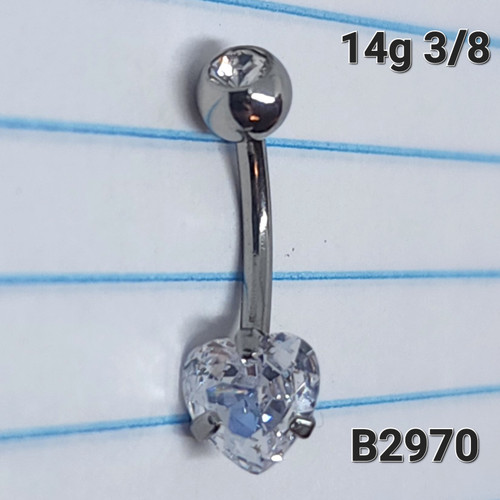14g Silver Clear Heart Belly Ring