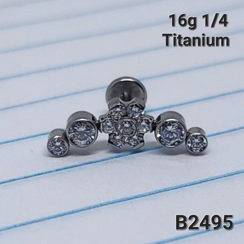 16g Titanium Flower CZ Cartilage Crawler Labret Ring 1/4