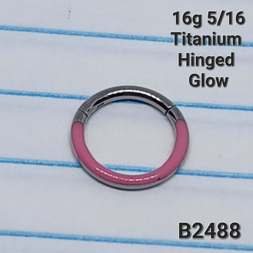 16g Titanium Pink Glow Hinged Hoop Seamless Ring 5/16