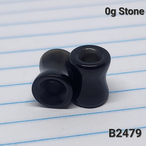 0g Organic Black Agate Hollow Stone Plugs / Tunnels